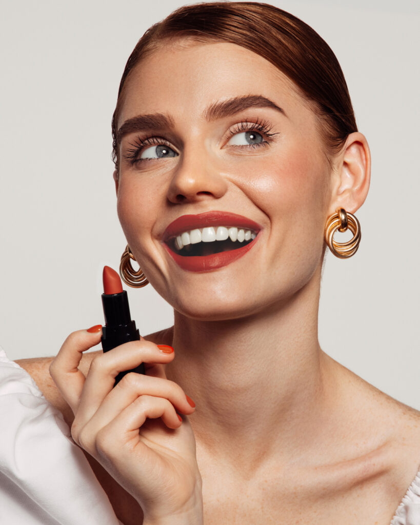 Woman wearing gorgeous red lipstick